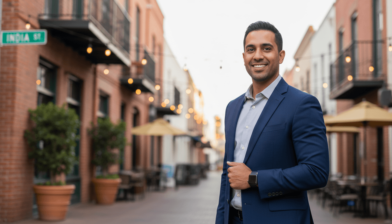executive headshot example showcasing Little Italy neighborhood style in San Diego