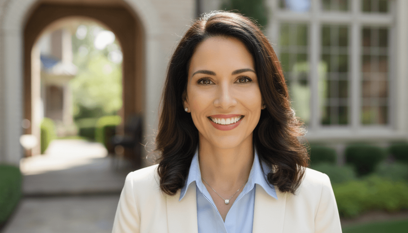 Professional realtor headshot in a nice neighborhood